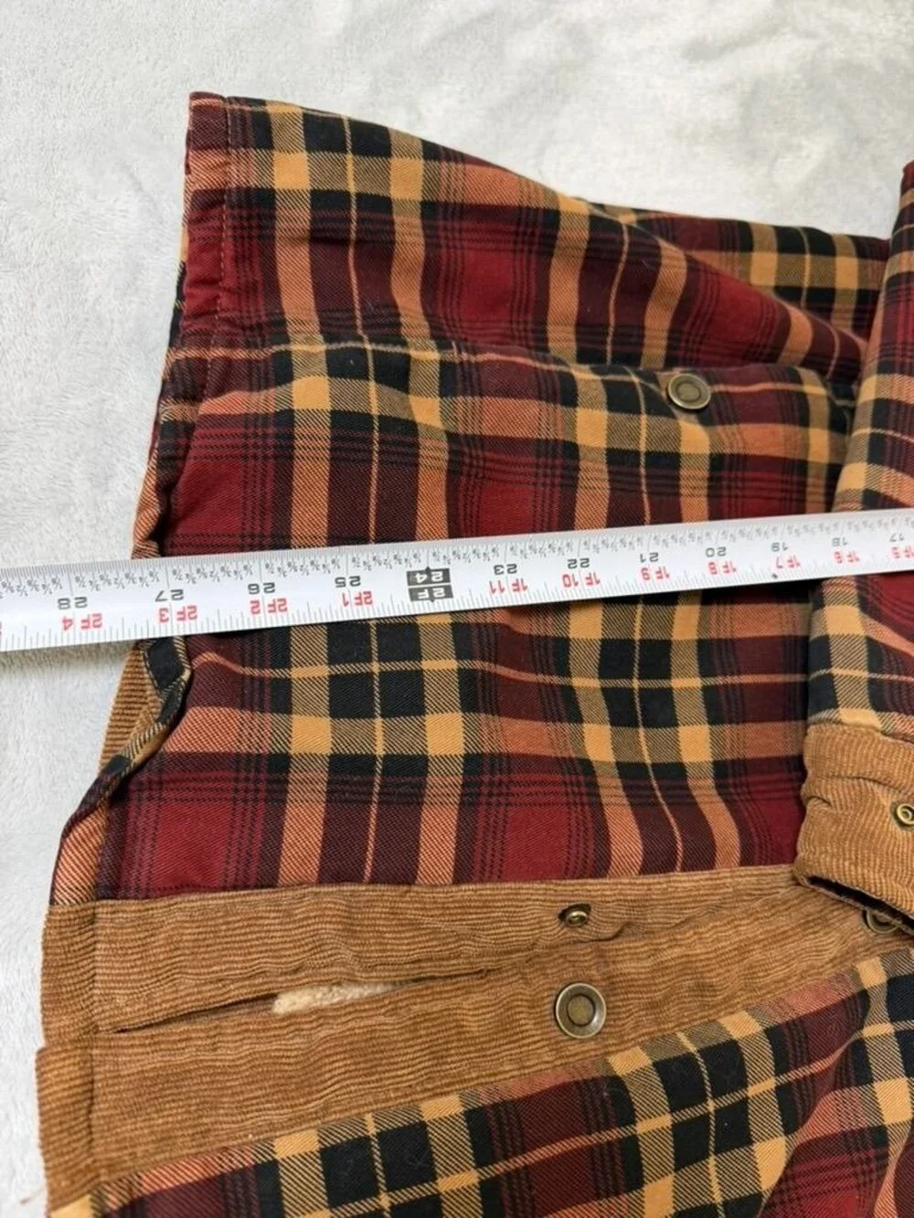 FASHION Jacket Mens 56 Red Plaid Sherpa Lined Corduroy Trim Military Coat Warm